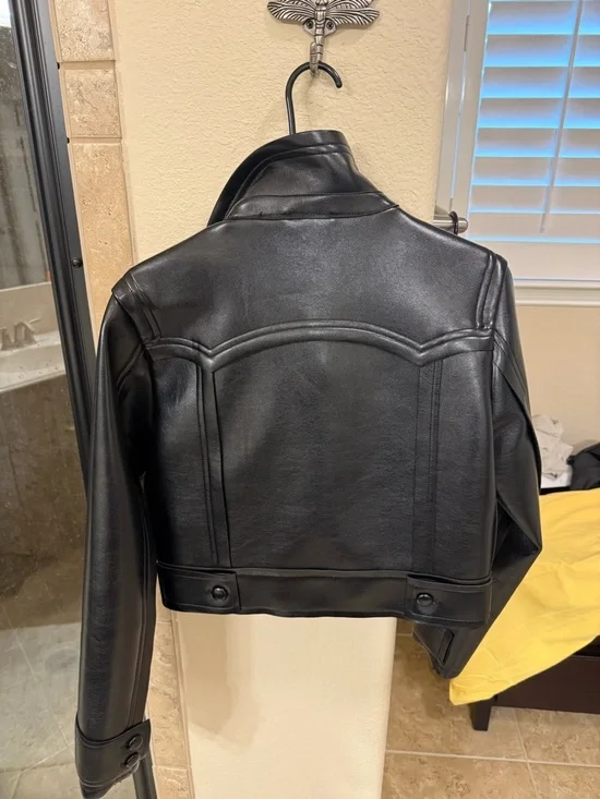 Anthropologie Black Cropped Faux Leather Zip-Up Jacket - Picture 2 of 5